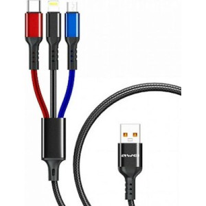 Awei Braided USB to Lightning / Type-C / micro USB Cable Μαύρο 1.2m (x24785)
