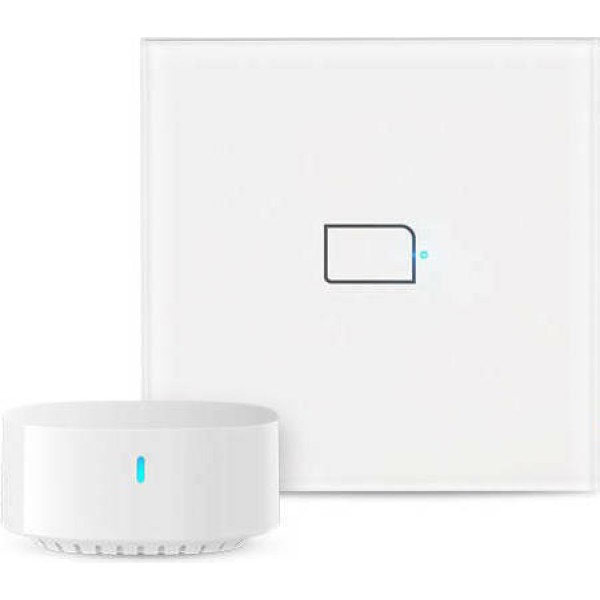 Broadlink TC3-EU-1 Smart Hub Kit Χωνευτός Διακόπτης Τοίχου Wi-Fi για Έλεγχο Φωτισμού με Πλαίσιο και Ένα Πλήκτρο Αφής Λευκός